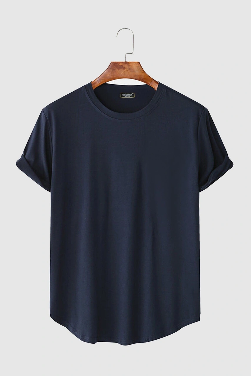 Veaven Erkek Lacivert Kolları Katlı Oval Kesim Cepsiz Bisiklet Yaka T-shirt Vavn306-0000005-1 Lacivert
