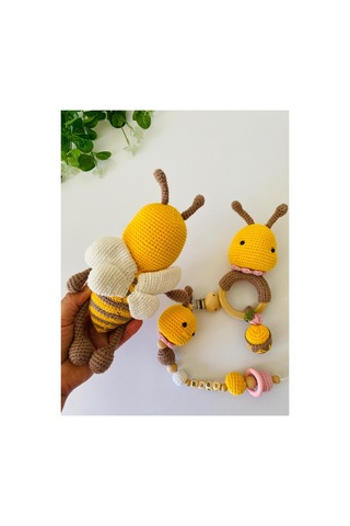 Adenya Sepeti Amigurumi Arı Luna Üçlü Set Koyu Sarı
