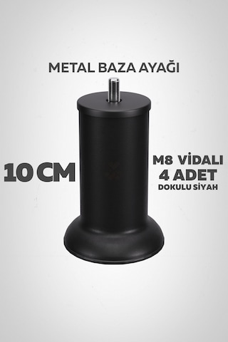 Baza Ayağı 10 Cm M8 Vidalı 4 Lü Set Metal Siyah Yatak Mobilya Ayağı İnce Vida Siyah M8 10 Cm