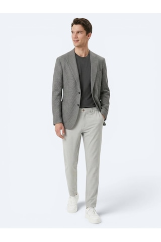 Kip Gri Desenli Comfort Fit Yün Karışımlı Ceket
