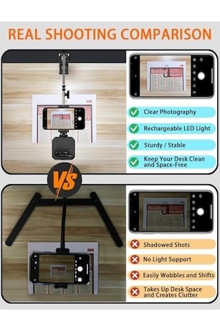 Üstten Çekim Masa Telefon Tutucu Katlanabilir Ve 360 Döner Ayarlanabilir Stand, Video Çekimi Ve C