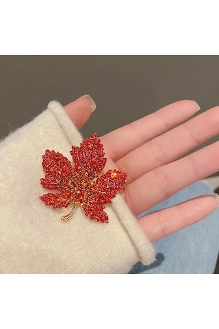 Mufunye Klasik Kırmızı Klen Yaprağı Desenli, İçinde Yaratıcı Yüzük Ve Zirkon Taşlarıyla Zenginleştirilmiş, Kaliteli Çelikten Yapılmış, Unisex Broş, Giyim Ve Aksesuar Eşliğinde Mükemmel Bir Seçim Çok Renkli