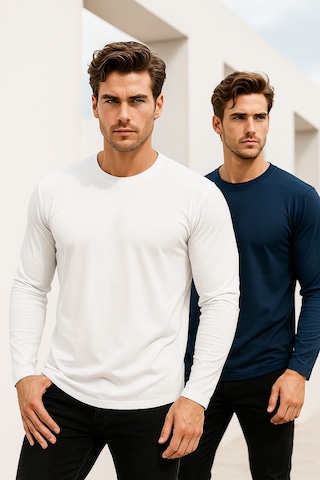 Rich Erkek Siyah-beyaz-lacivert 3'lü Paket Basic Uzun Kollu Sporcu Body Siyah-beyaz-lacivert