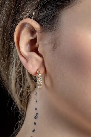 Moom Mücevherat Kadın 14 Ayar Altın Lazer Desenli Halka Küpe-MMKP1095