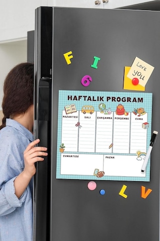 Dünya Magnet Çocuklara Özel Haftalık Magnet Planlayıcı Yazı Tahtası + 3 Adet Kalem Diğer