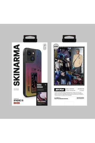 Apple Uyumlu iPhone 15 Kılıf Skinarma Holografik Standlı Deri Görünümlü Kira Kobai Kapak Colorful