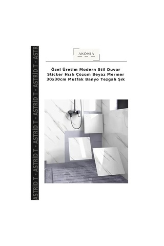 Özel Üretim Modern Stil Duvar Sticker Hızlı Çözüm Beyaz Mermer 30x30cm Mutfak Banyo Tezgah Şık