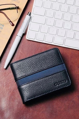 Derije Hakiki Deri Lacivert Spor Şeritli Erkek Cüzdanı T653 Çok Renkli