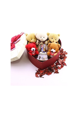 Seni Seviyorum Hediye Kutusu Sevgiliye Özel Romantik Kalpli Kutuda Ayıcık Ve Kar Küresi Hediye Seti Dekoratif Obje