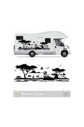 Aslan Karavan Sticker. Aslan Afrika Doğa Manzarası Karavan Sticke