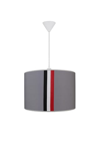 Silindir Kumaş Avize Sarkıt - Siyah Beyaz Kırmızı Şeritli Gri