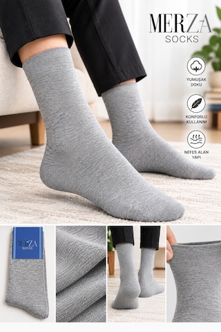 Zeyno Home Tekstil 12'li Erkek Pamuklu Çorap Gri 40-43 Numara Klasik Düz Model Açık Gri