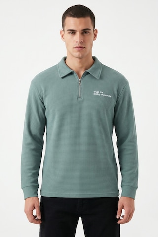 Opınıon Erkek Spor Polo Yaka Petek Dokulu Sweatshırt Bgl-st05442 Yeşil