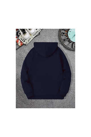Medinenur Erkek El Yazılı Baskılı Kapüşonlu Sweatshirt Lacivert