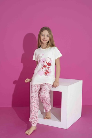 Kız Çocuk Kısa Kol Likralı Penye Alt Üst Pijama Takımı 3039-40b Beyaz