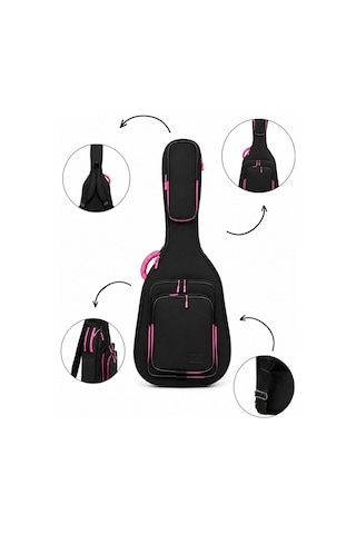 Profesyonel Gigbag Kalın Klasik Gitar Kılıfı-çantası - Siyah - Pembe 1900 Denye Lüx Kumaş - %100 Su Geçirmez