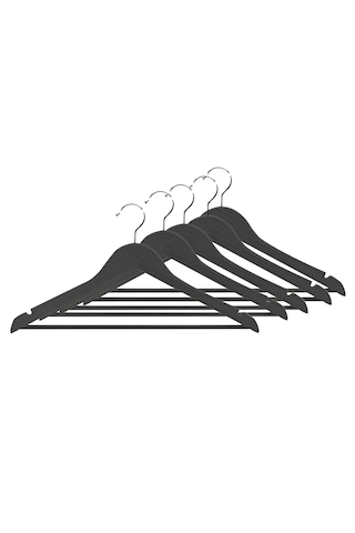 Ahşap Görünümlü Plastik Elbise Askısı A Kalite 5 Adet Al4492 Siyah