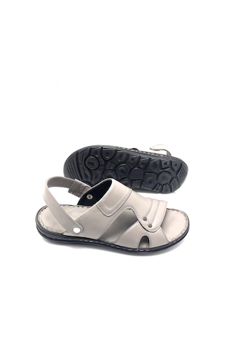 Derilax Hakiki Deri Tam Ortopedik Büyük Numara Erkek Sandalet Gri