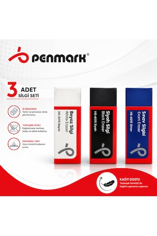 Penmark Silgi Seti 3 Adet Sınav Silgisi,siyah Silgi,beyaz Silgi 3 Adet Yumaşak İz Bırakmaz Silgi