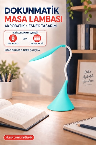 Dokunmatik Led Masa Lambası Dimmerli Esnek Akrobatik Kitap Okuma Ders Çalışma Pilli & Usb Kablolu Kullanım Mavi Dokunmatik Led Masa Lambası Dimmerli Esnek Akrobatik Kitap Okuma Ders Çalışma Pilli & Usb Kablolu Kullanım Mavi