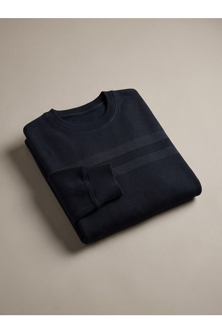 Maccali Erkek Lacivert Büyük Beden Pamuklu Kışlık Desenli Sweatshirt