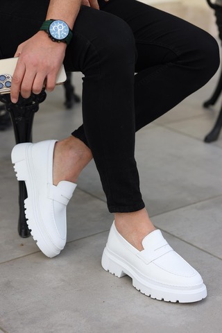 Shoetyle - Beyaz Deri Bağcıksız Erkek Günlük Ayakkabı 101-9069-941 Beyaz