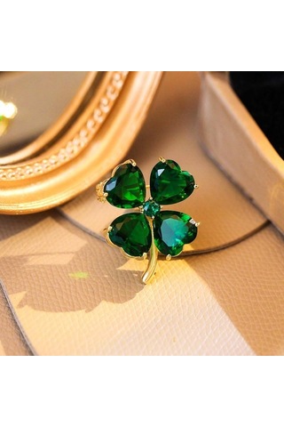 Şans için Dört Yapraklı Yonca Broş Yeşil