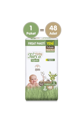 Baby Turco Doğadan Fırsat Paketi Pofuduk Bebek Bezi 2 Numara Mini 48 Adet
