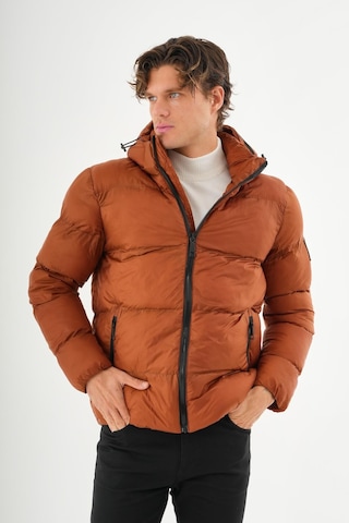 Erkek Kapüşonlu Fermuarlı Cepli Kışlık Şişme Kısa Mont KİREMİT