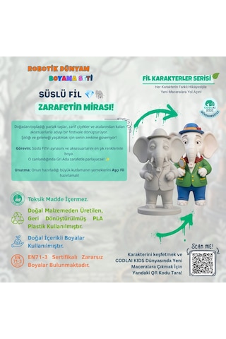 Codlaı Kids Robotik Dünyam 3d Boyama Seti - Çocuklar İçin Eğitici Yaratıcı Oyuncak Boyama Kiti - Süslü Fil
