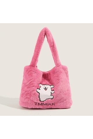Charhp&kejnt Serisi Köpek Kürk Çanta El Çantası Peluş Omuz Çantası Kadın Pembe