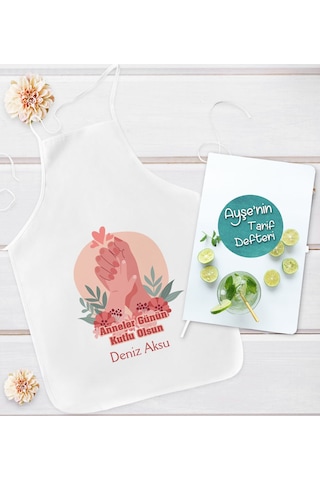 Bk Gift Kişiye Özel Anneler Günü Tasarımlı Mutfak Önlüğü Ve Yemek Tarif Defteri Hediye Seti-3, Anneye Hediye, Anneler Günü Hediyeleri