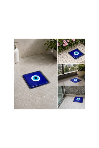 El Yapımı Nazar Boncuklu Cam Banyo Gider Kapağı 10x10 Cm Dekoratif Gider Süzgeci