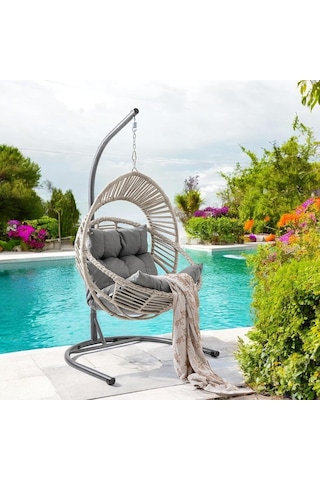 Nobel Tekli Rattan Bahçe Balkon Salıncağı Beyaz Çok Renkli