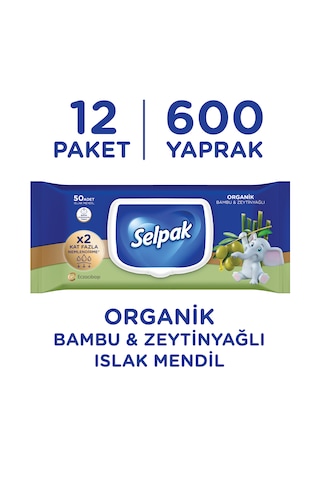 Selpak Organik Bambu Özlü&Organik Zeytinyağlı Islak Mendil 12'li