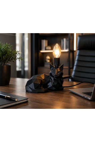 3d Baskı Siyah Kedi Figürlü Dekoratif Masa Lambası