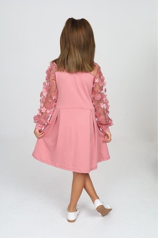 Tül Detaylı Siyah Elbise 2 Pembe