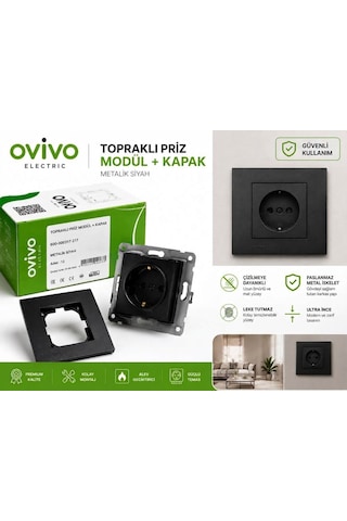 Ovivo Siyah Topraklı Priz - Çerçeveli Grano