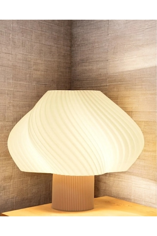 Aura Modern Tasarım Masa Lambası , Komidin Aydınlatma Şık Abajur - Krem Beyaz Çok Renkli