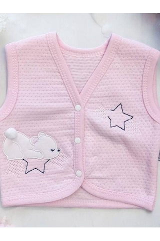 Cantoy Kız Bebek Mevsimlik Yıldız İşlemeli Yelek-15072 Pembe