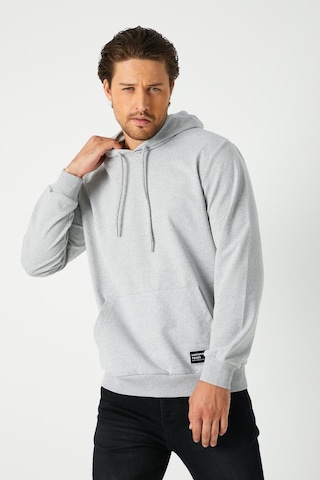 Mmetalic Erkek Gri Basic Kapüşonlu Regular Fit Normal Kesim 2 İplik Kumaş Günlük Sweatshirt Gri