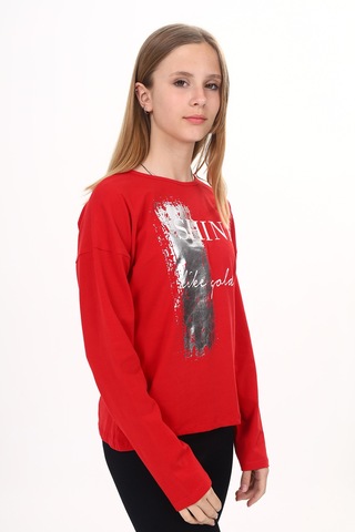 Toontoy Kız Çocuk Sweatshirt Shine Varak Baskılı Kırmızı