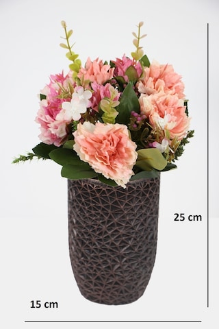 Yapay Çiçek Deposu Lüx Beton Retro Tombul Vazoda Yapay Kasımpatı Tanzimi 25 Cm Somon-pembe