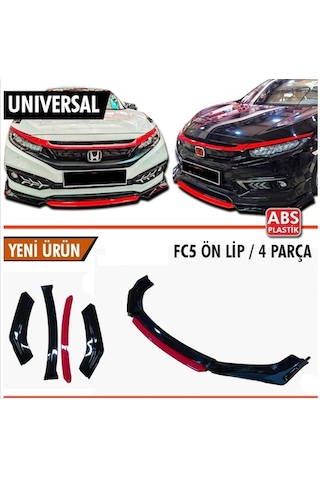 Universal Esnek 4 Parça Kırmızı Dilli Lip Piano Black Flaplı Abs