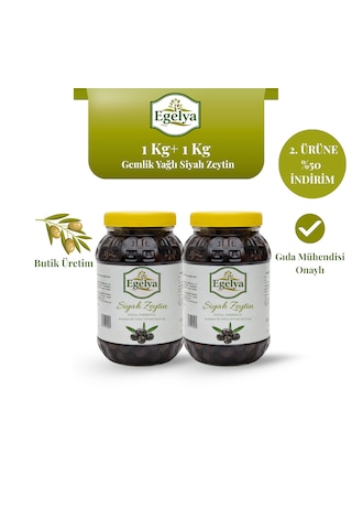 Egelya Gemlik Yağlı Siyah Sele Zeytin 1 Kg + 1 Kg Siyah Zeytin Paketi 2. Ürün %50, Doğal Fermantasyon, Katkısız, Dengeli Tuzlu