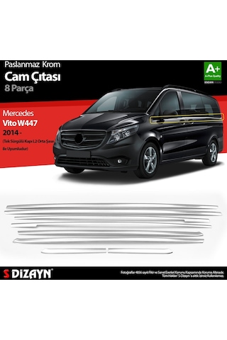 S-Dizayn  Mercedes Vito W447 Krom Cam Alt Çıtaları 8 Prç. Tek Sürgülü Kapı-l2 Orta Şasi 2014 Üzeri