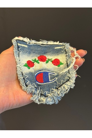 Nakış İşleme Çiçekli Kot Arma Dikiş Aplike Cep Aplike 12x10 Cm