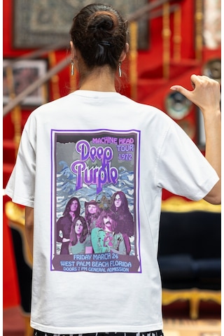 Sevbano Deep Purple Rock Metal Müzik Grubu Sırt Baskılı Unisex Oversize T Beyaz