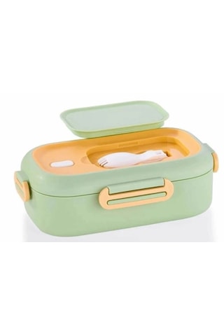 Vagonlife Paslanmaz Çelik Beslenme Kabı Lunchbox Tek Katlı 2 Bölmeli Çatal-kaşıklı 550 Ml Yeşil Yeşil - Sarı