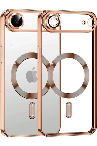 Apple Uyumlu iPhone 17 Air İçin Magsafe İle Kılıf Kamera Lensli Korumalı Şeffaf Silikon Kapak Turuncu